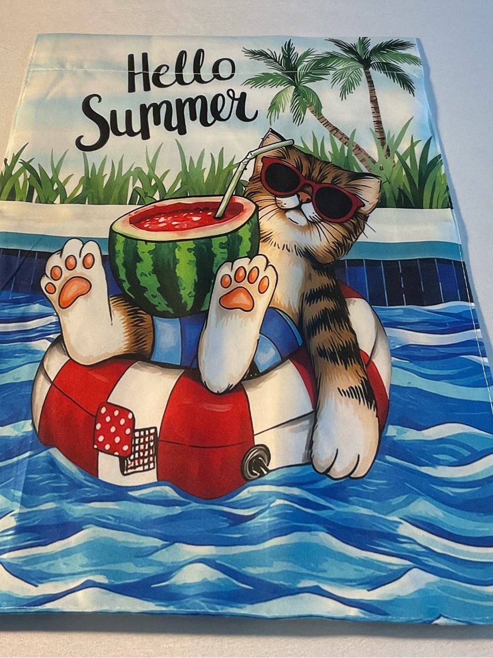 Hello Summer Cat Garden Flag Design